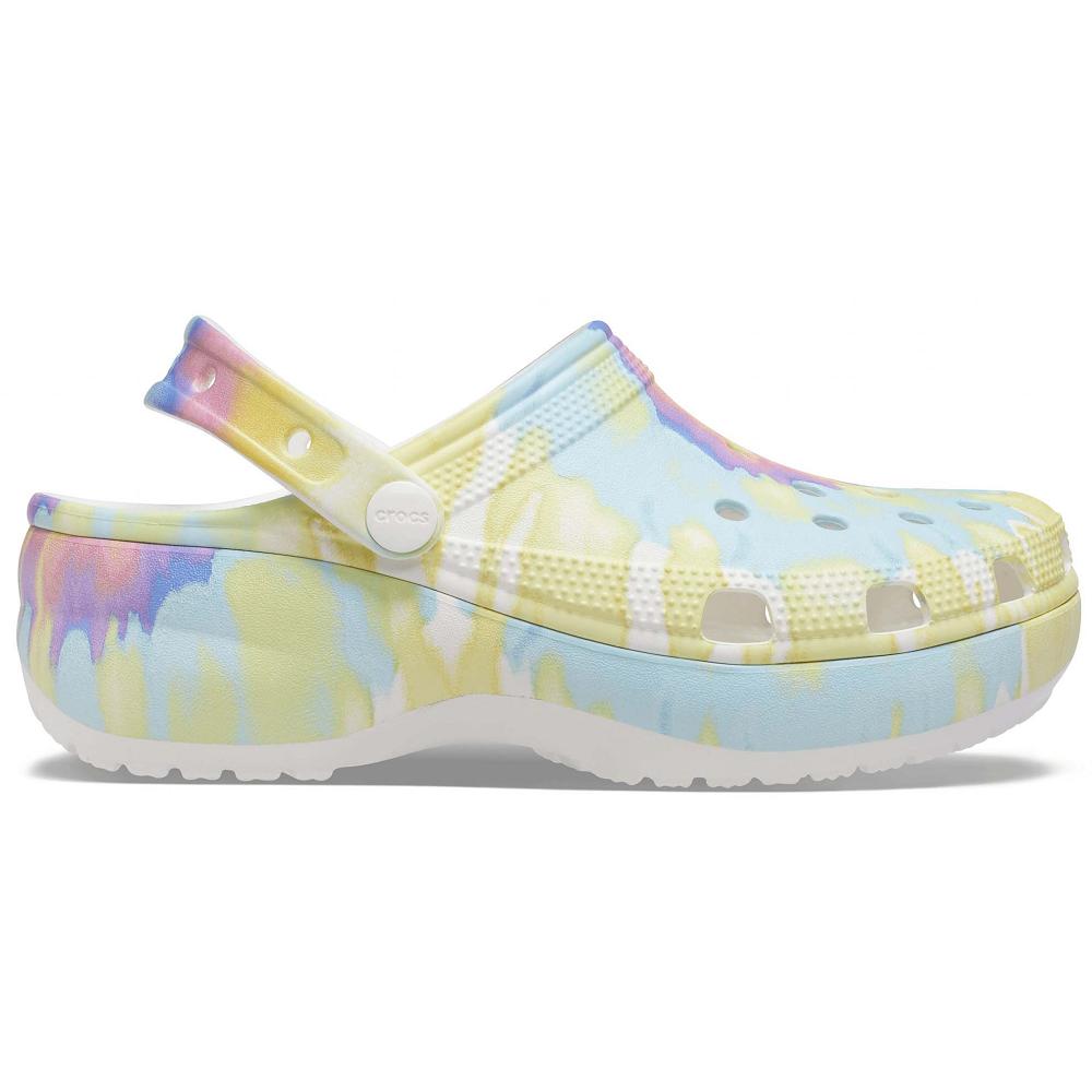 Sabots Plateforme Crocs Classiche Tie-Dye Graphic Clog Femme Multicolore | France 0465VRWD